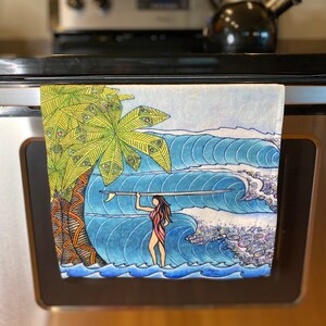 Surfer Girl Hand Towel for the kitchen or bathroom