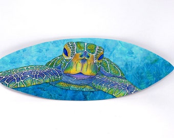 Face to Face Surfboard Wall Art, Ready to Hang Art, Surf Art, Turtle Wall Art