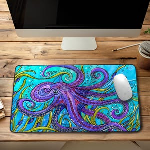 Octopus, Octopus Art, Octopus Decor, Coastal Decor, Desk Mat, Computer Mat, Mousepad, Office Decor