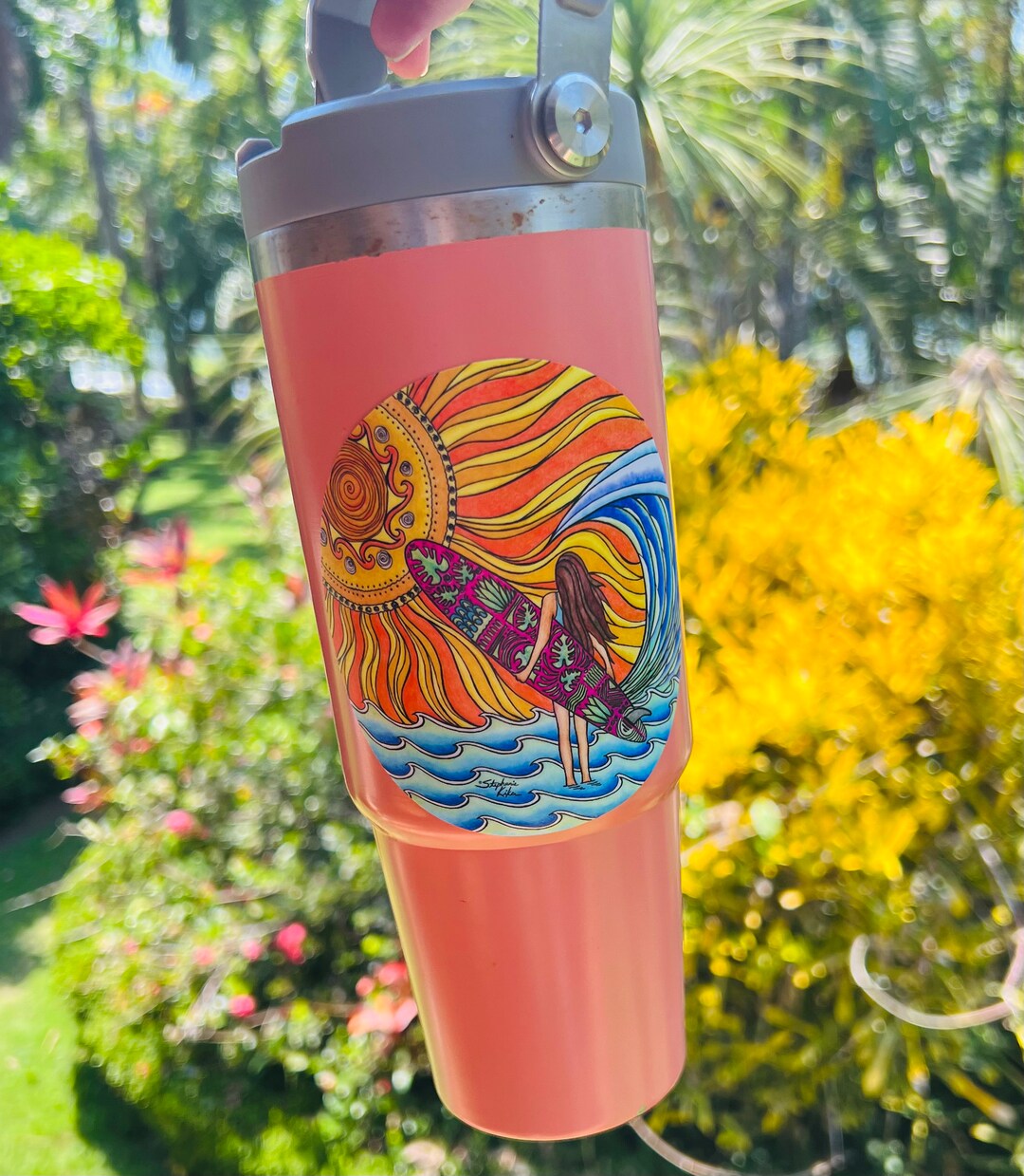 Summer Sun Surfer Girl Sticker, Decal for Cars, Water Bottles ...