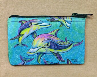 Coin Pouch Dolphin And Sea Wave Canvas Coin Purse Cellphone Card Bag With Handle And Zipper Coin Pouch Dolphin And Sea Wave Canvas Coin Purse Cellphone Card Bag With Handle And Zipper