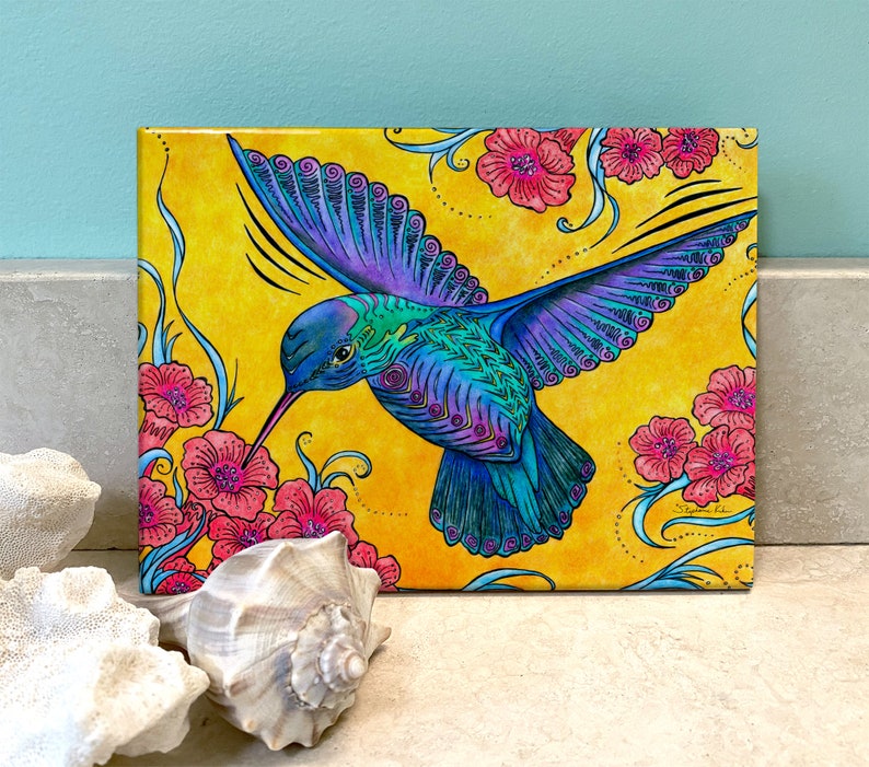 Hummingbird Ceramic Tile Wall Art image 1