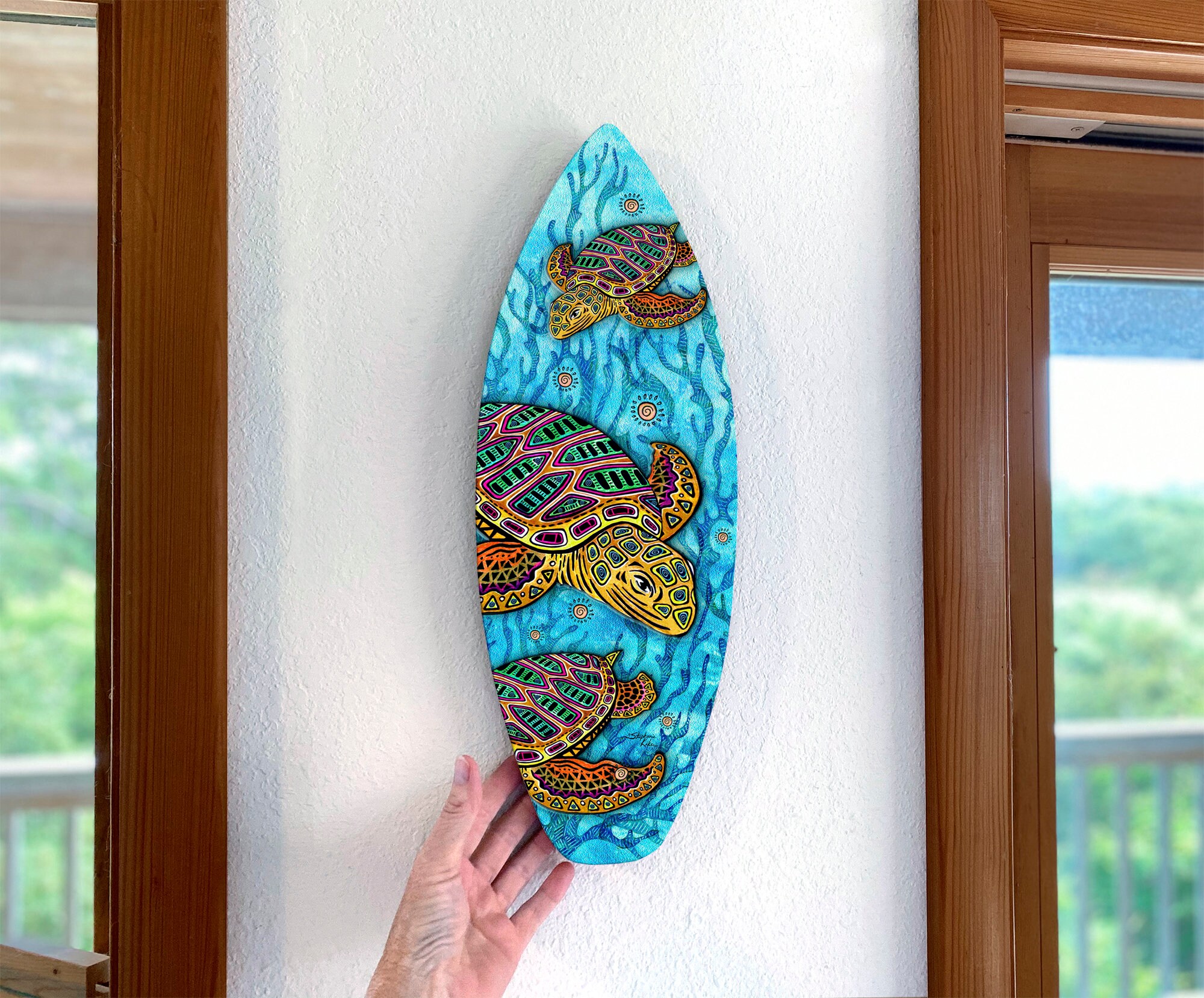 Primitive Loggerheads Surfboard Wall Art, Turtle Wall Art, Sea turtle artwork