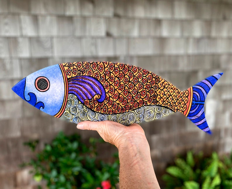 Fish with Flowers Fish Wood Wall Art Home Decor Wall Etsy