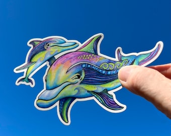 Rainbow Dolphin sticker, decal for cars, water bottles, skateboards, computers and more!