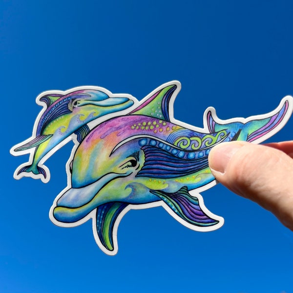 Rainbow Dolphin sticker, decal for cars, water bottles, skateboards, computers and more!