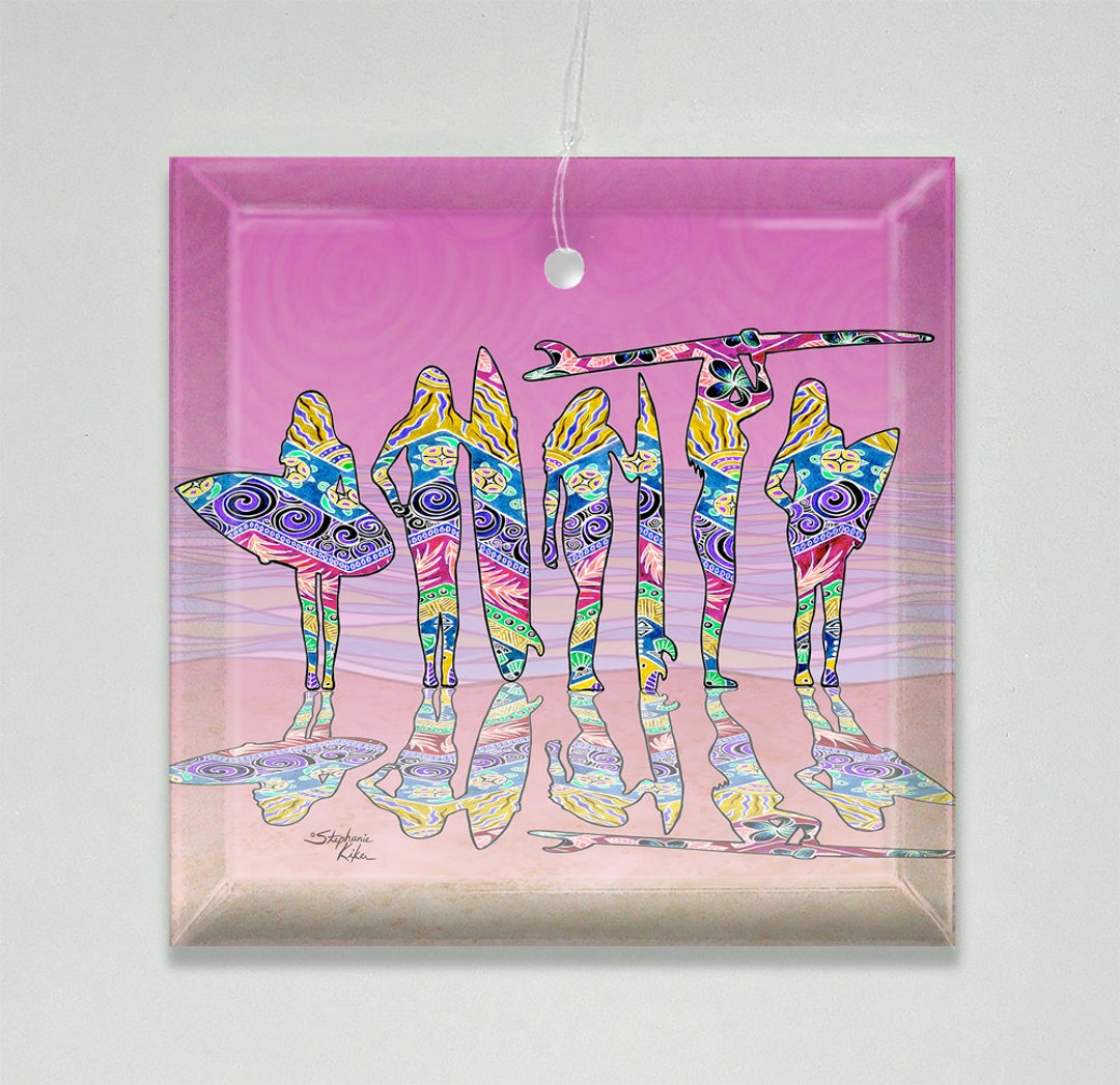 Surf Sisters Surf Art Glass Ornament & Suncatcher Surfing Etsy