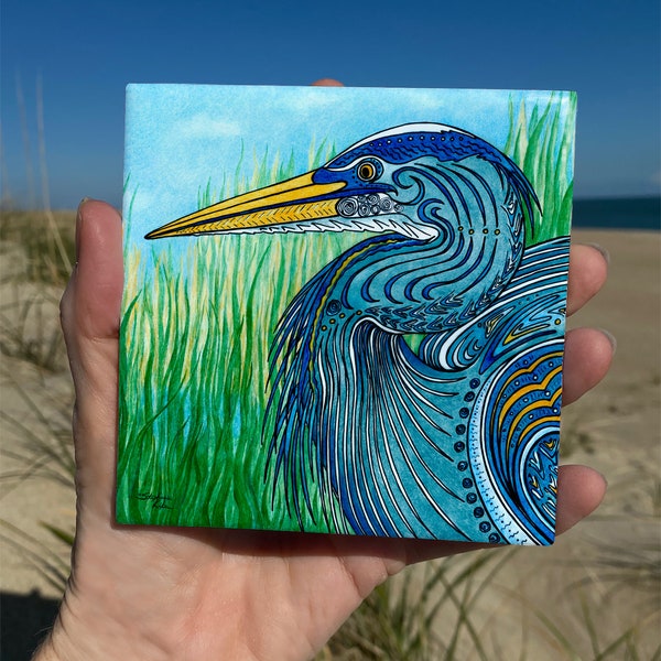 Great Blue Heron Ceramic Tile Wall Art