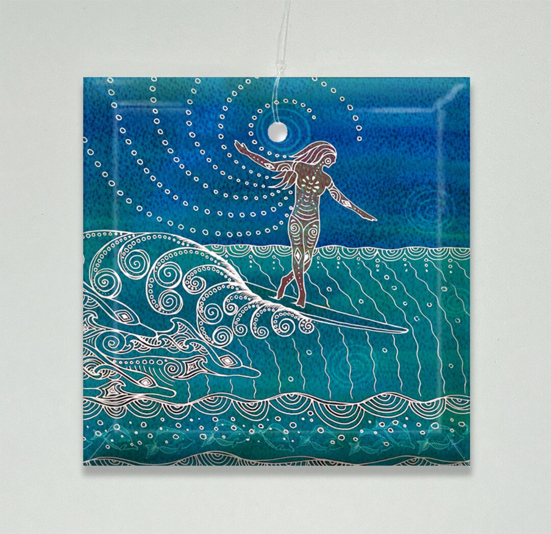 Lady Slider, Surf Art, Glass Ornament & Suncatcher, Surfing Gifts,palm