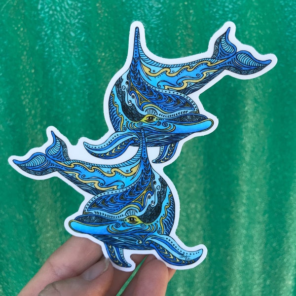 2 Dolphins art Sticker, decal, for cars, water bottles, skateboards, computers and more!