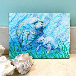Manatees in Grass Ceramic Tile Wall Art