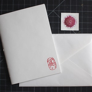 Folleto, sobre, juego de sellos, cuaderno de bocetos, álbum de recortes y libreta
