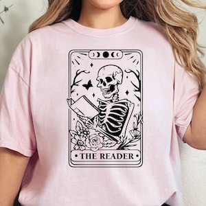 The Reader Tarot Card Comfort Colors® T-shirt, Tarot Card Shirt, Skeleton Reading Shirt,Book Lover Gift,Halloween Bookish Tee,Fortune Teller