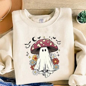 Mushroom Ghost Sweatshirt,Halloween Mushroom Sweater, Floral Magic Mushroom Sweatshirt,Spooky Season Gift,Funny Fall Tee,Trick or Treat Gift