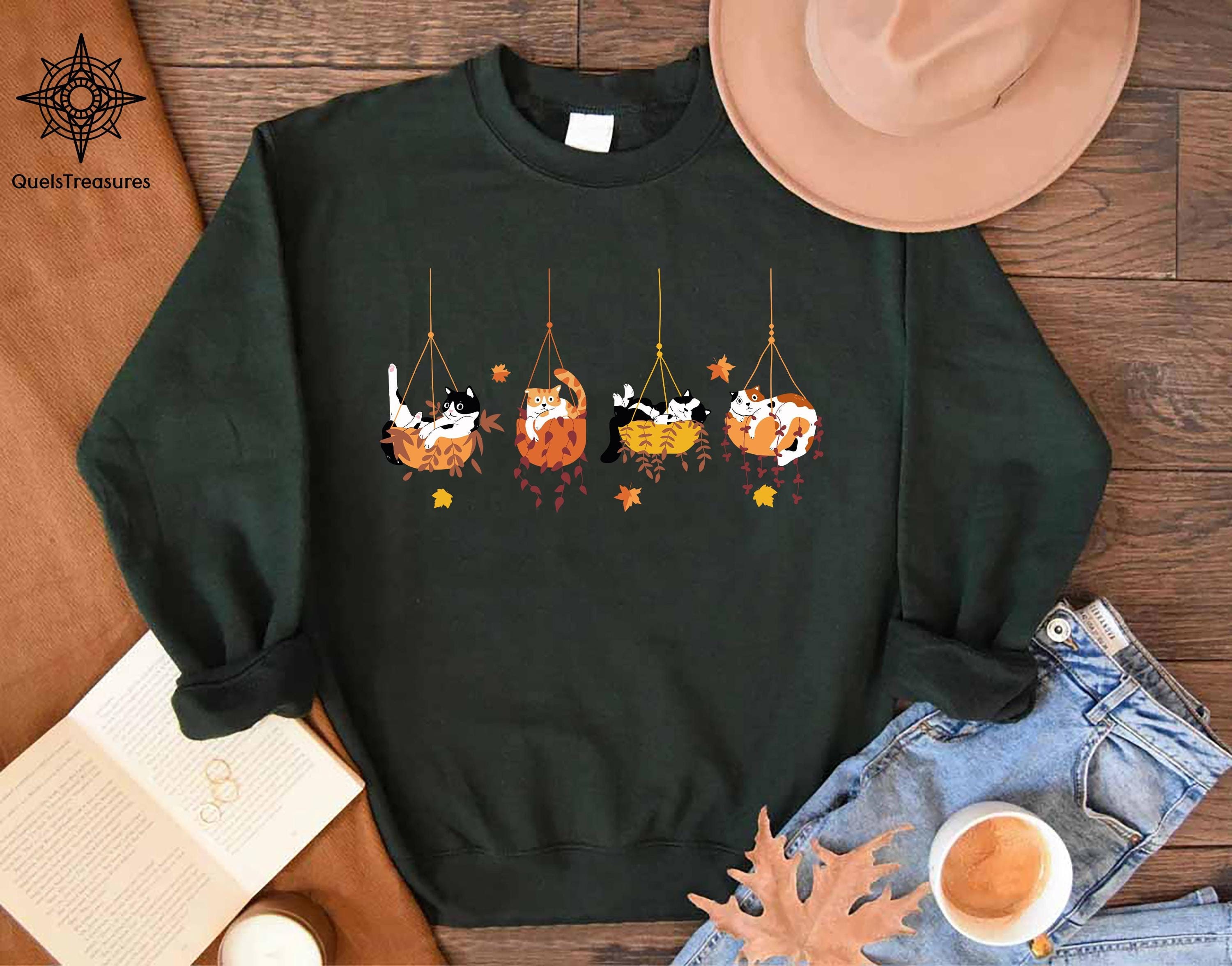 Cat Fall Sweatshirt,Cat Lover Gift,Cats Autumn Fall Shirt,Cute Thanksgiving Cat Garden Shirt,Pumpkin Cats Sweatshirt,Fall Gift for Women Cat