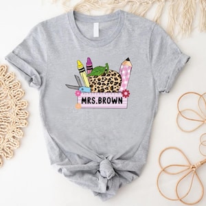 Custom Teacher T-shirt, Teacher Name Shirt, Personalized Teacher Gift, Teacher Appreciation Tee, Back To School Shirt, Leopard Apple Shirt
