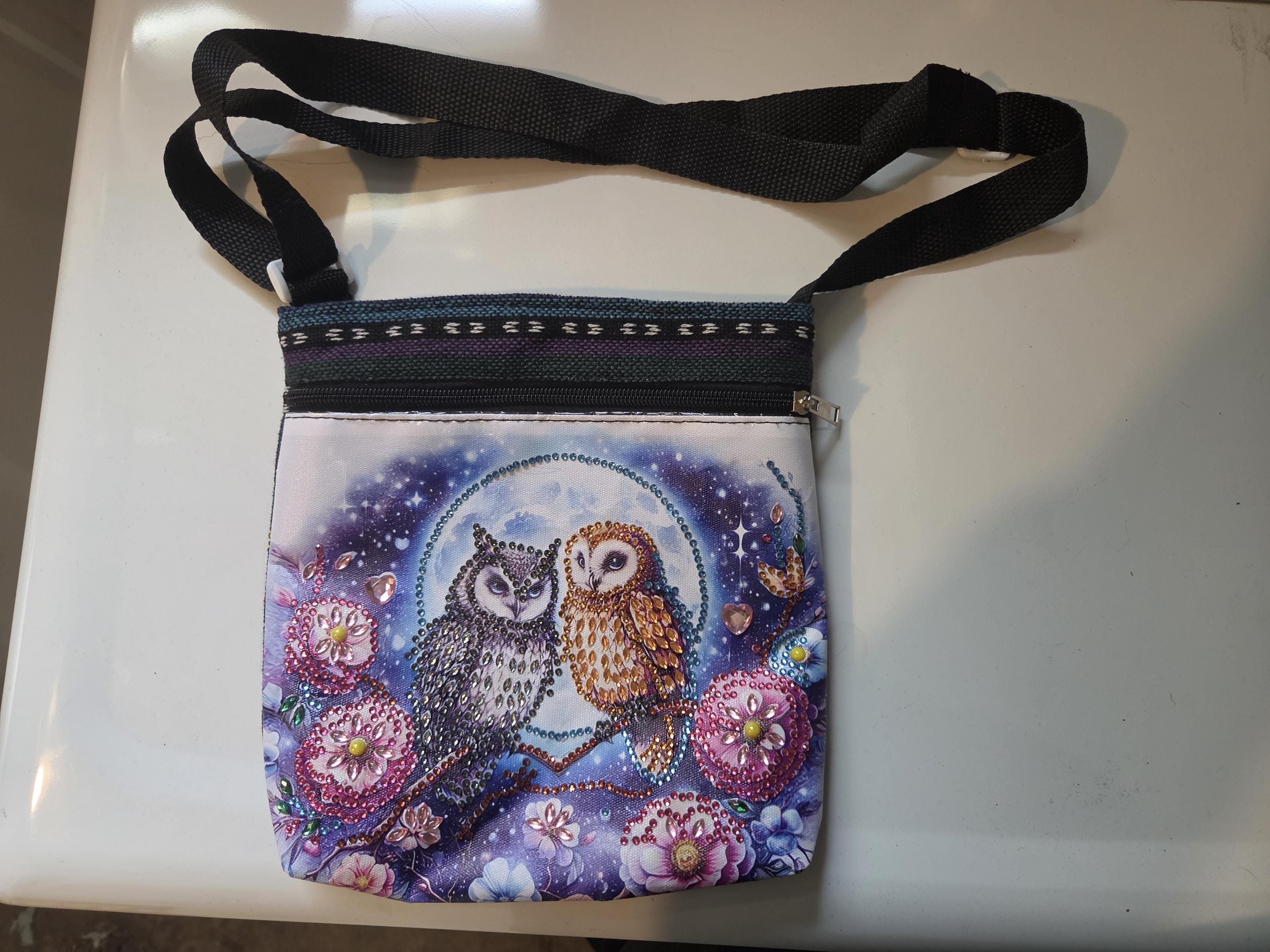 Diamond Art Owl Shoulder Bag - Dual Zipper Pouch