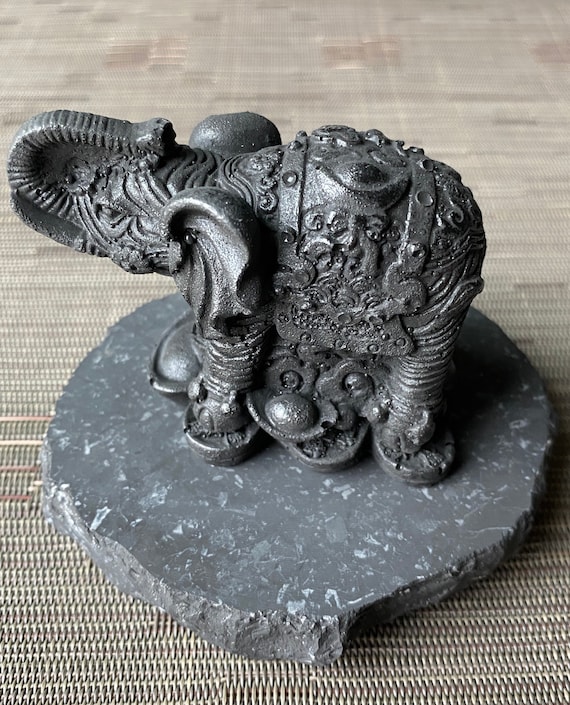 Authentic SHUNGITE carved Elephant sculpture animal stone