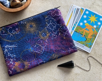 Tarot Deck Storage Bag - Constellation Design, Zippered Cotton Canvas