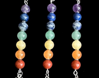 7 Chakras Bag Charm/Keychain - Choose Silver Lotus, Crescent Moon, Om Charm