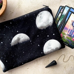 Tarot Storage Bag With Zipper - Tarot Deck Bag - Moon Phases Bag