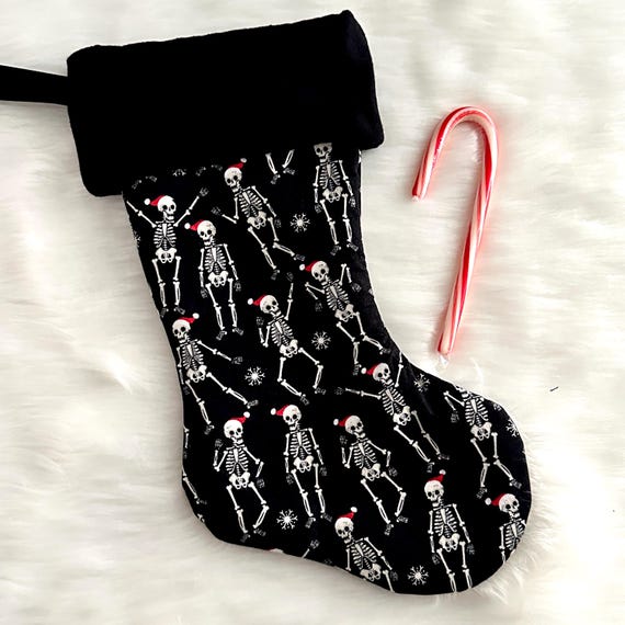 Goth Horror Creepmas Santa Hat Skeleton Christmas Stocking - Medium
