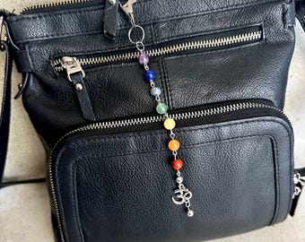7 Chakra Crystal Bag Charm Keychain with Silver Om