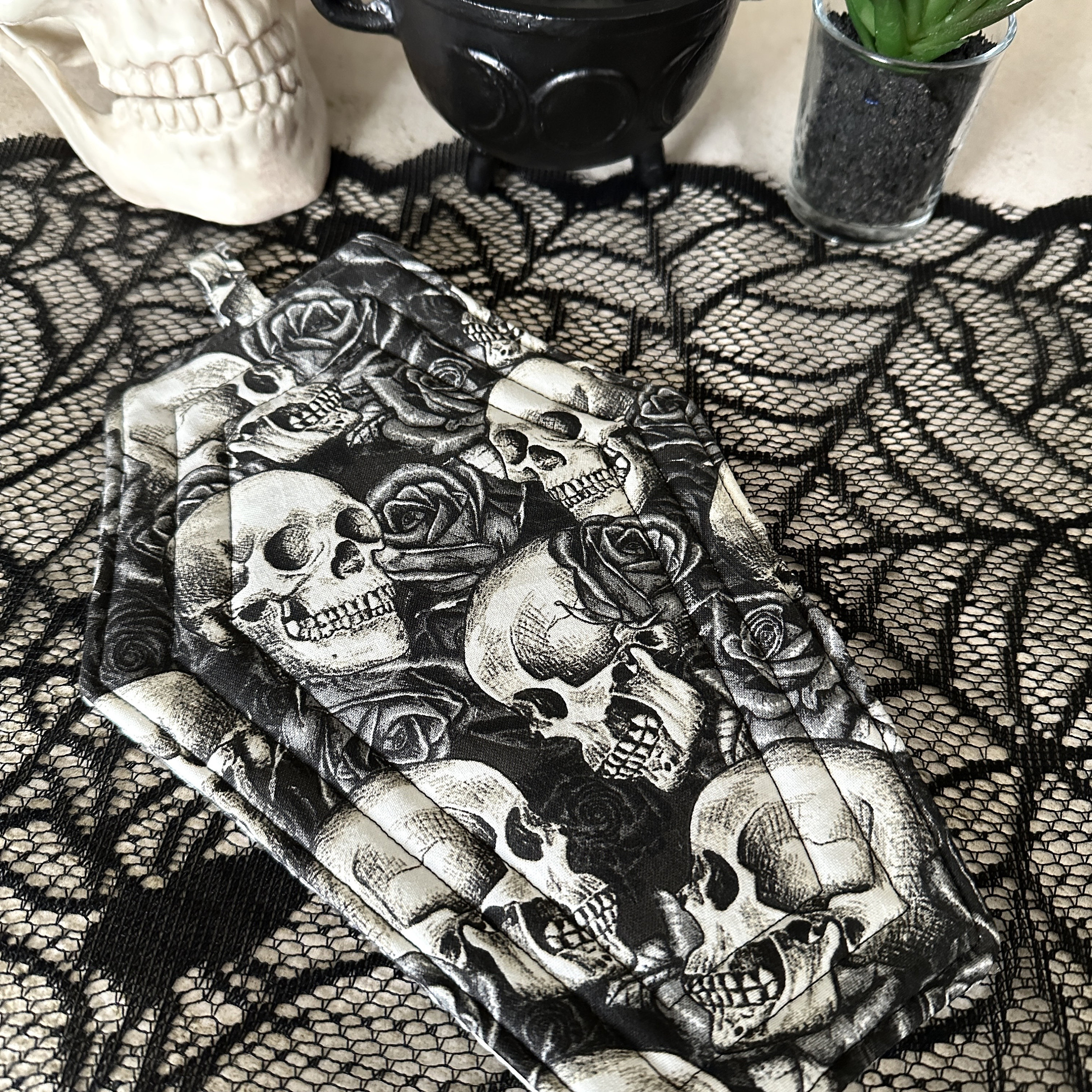 Skull Box With Roses Skulls & Roses Coffin Pot Holder - Halloween Decor - Etsy