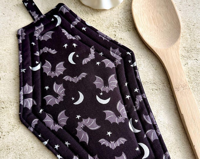 Moon & Bats Coffin Pot Holder - Halloween Decor