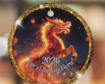 2026 Year of the Fire Horse Ceramic Ornament | Double-Sided Lunar New Year Decoration