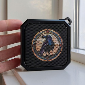 Stained Glass Crow Design Bluetooth Speaker: Weather Resistant Outdoor Music