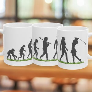 Evolution of Women&#39;s Golf Ceramic Mug, Golf Lovers Gift, Fun Office Mug, Women&#39;s Golfer Mug, Father&#39;s or Mother&#39;s Day Gift 11oz 15oz