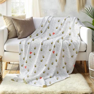 Bees and Hearts Velveteen Plush Blanket: Nature Lover Gift