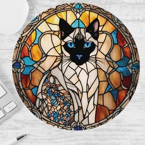 Siamese Cat Mouse Pad Stained Glass Effect, Artistic Desk Accessory, Gift for Siamese Cat Lovers, Birthday & Pet Lovers Gift, Kitty Decor