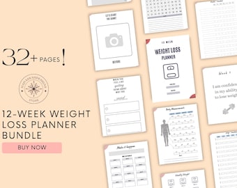 12-Week Weight Loss Planner, Fitness Tracker (Digital Download)