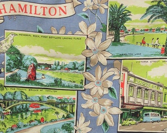 Hamilton New Zealand Towel, Vintage Tea Towel, New Zealand Towel, Maylin Linen Souvenir, NZ City Attractions, Kiwi Tea Towel