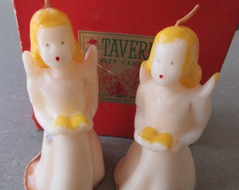 Vintage Large Angel Candles, Tavern Candles, Saucony Vacuum Co., Vintage Christmas Holiday Decor, Two Angel Candles, Cute Kawaii Zakka