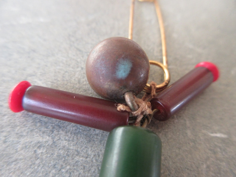 Plastic Bead Man on Pin Vintage Accessory Bakelite Beads Man Pin Vintage Beaded Figure Pin