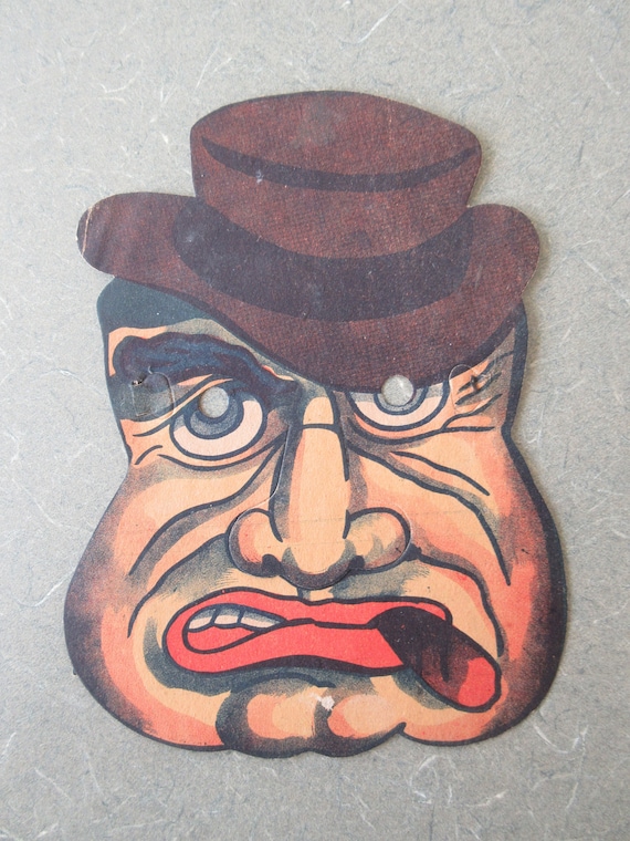 Vintage Halloween Paper Mask, Scary Man Villain Face,… Gem