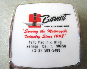 Vintage Tape Measure, Motorcycle Company Advertising, Vernon California Business Ad on Tape Measure, Barnett Motorcycles