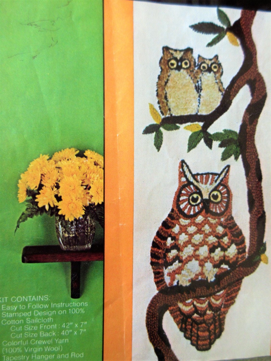 Vintage Crewel Kit Tree Owls Owls Wall Hanging Stitchery Etsy