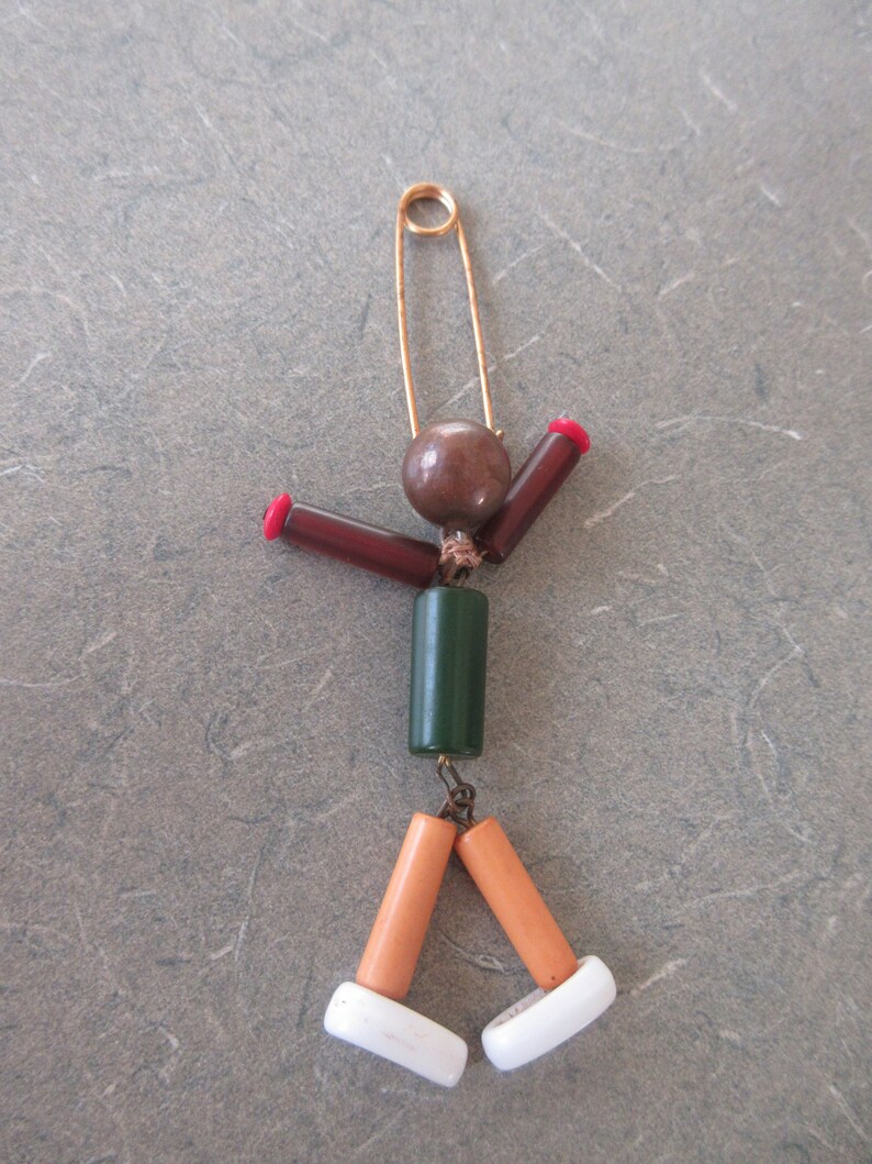 Plastic Bead Man on Pin Vintage Accessory Bakelite Beads Man Pin Vintage Beaded Figure Pin