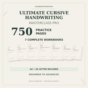 Adult Cursive Handwriting Practice Bundle, 750 Pages, 7 Printable Workbooks, Penmanship & Calligraphy, A4 US Letter