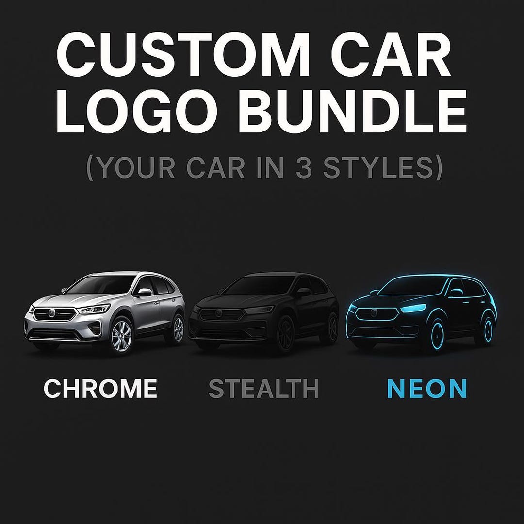 Custom Car Logo Bundle | 3-style Logo Pack (chrome, Stealth + Neon ...