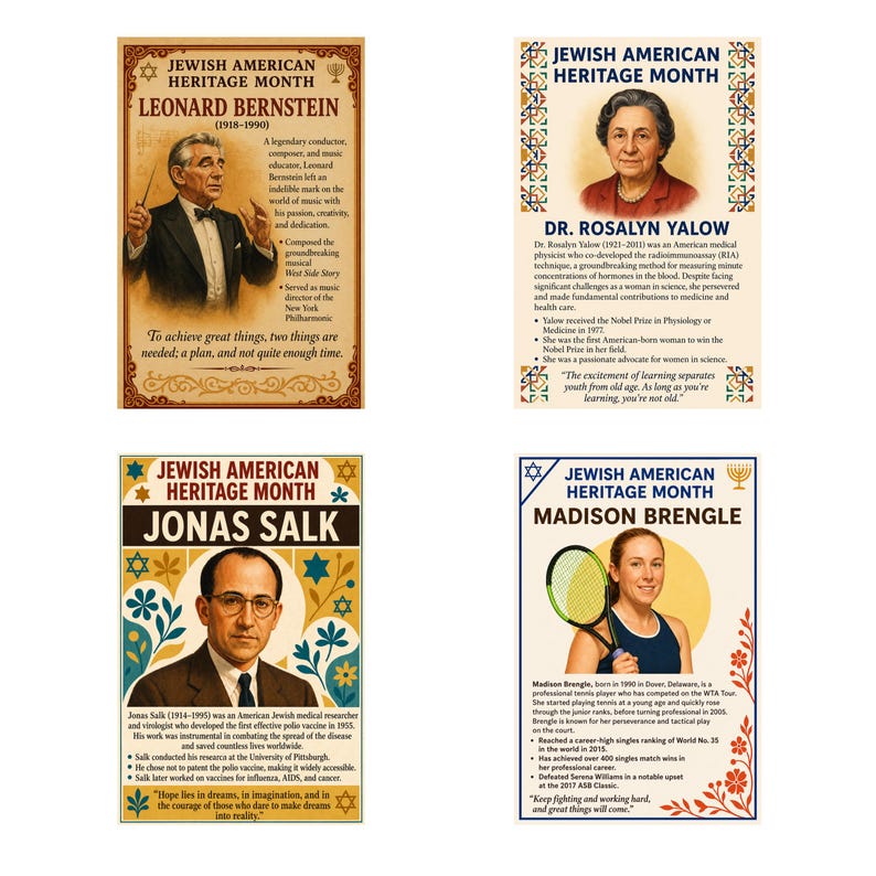 Jewish American Heritage Month Posters | A4 Classroom Decor | Famous ...
