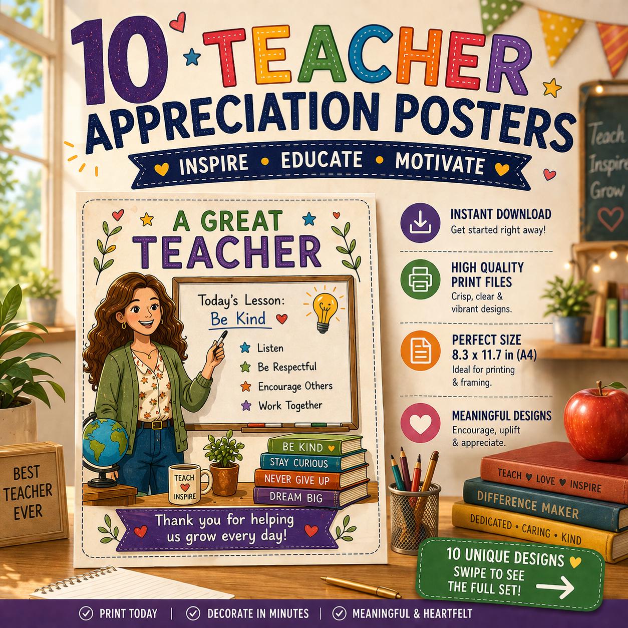 Teacher Appreciation Week Posters Printable, Classroom Decor Bundle ...