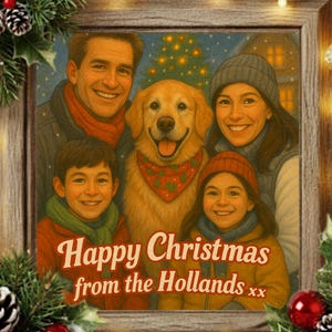 Custom Christmas Portrait Card: Digital Family Pet Illustration (Festive Gift Download