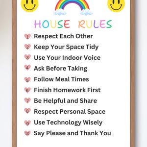 Digital Family House Rules  Print | House Rules For Kids |Family Rules | Behavior Rules | Home Rules | Kindness Rules | Rules | Tidy Rules |