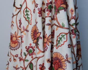 Elegant White Kashmiri Fine Wool Shawl Multicoloured Floral Embroidery, Women's Wrap, Woollen Stole, Ideal for all Season and any Occasions