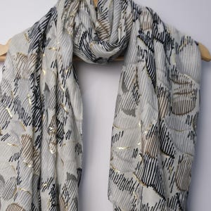 Black Women&#39;s Floral Scarf In Brush Stroke Print, Super soft and Comfortable lightweight Women&#39;s Wrap, Perfect Gift for Her, Mother&#39;s Gift